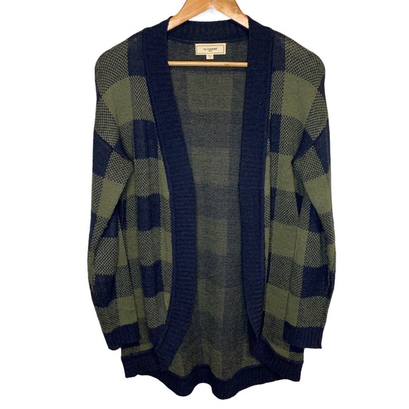 No Comment Sweaters - No Comment Army Green Plaid Knit Cardigan Sweater